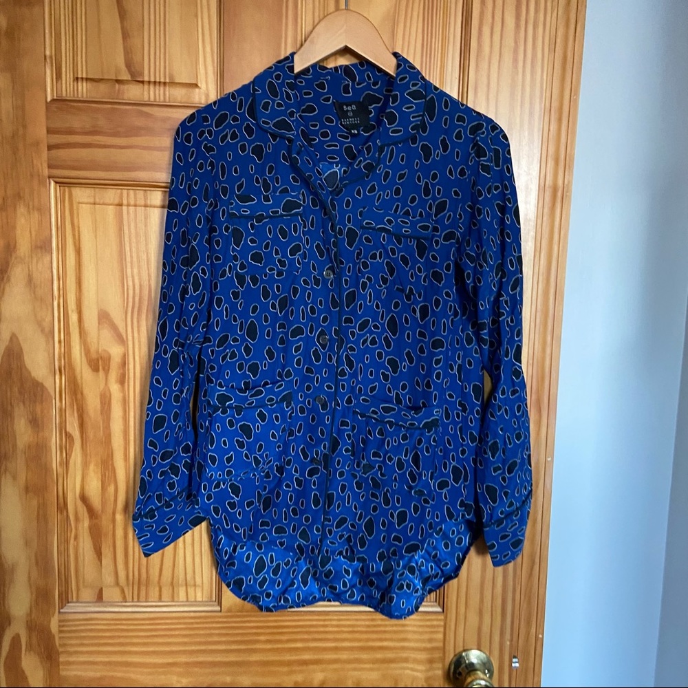 Sea New York x Barneys silk pajama-style button down abstract leopard